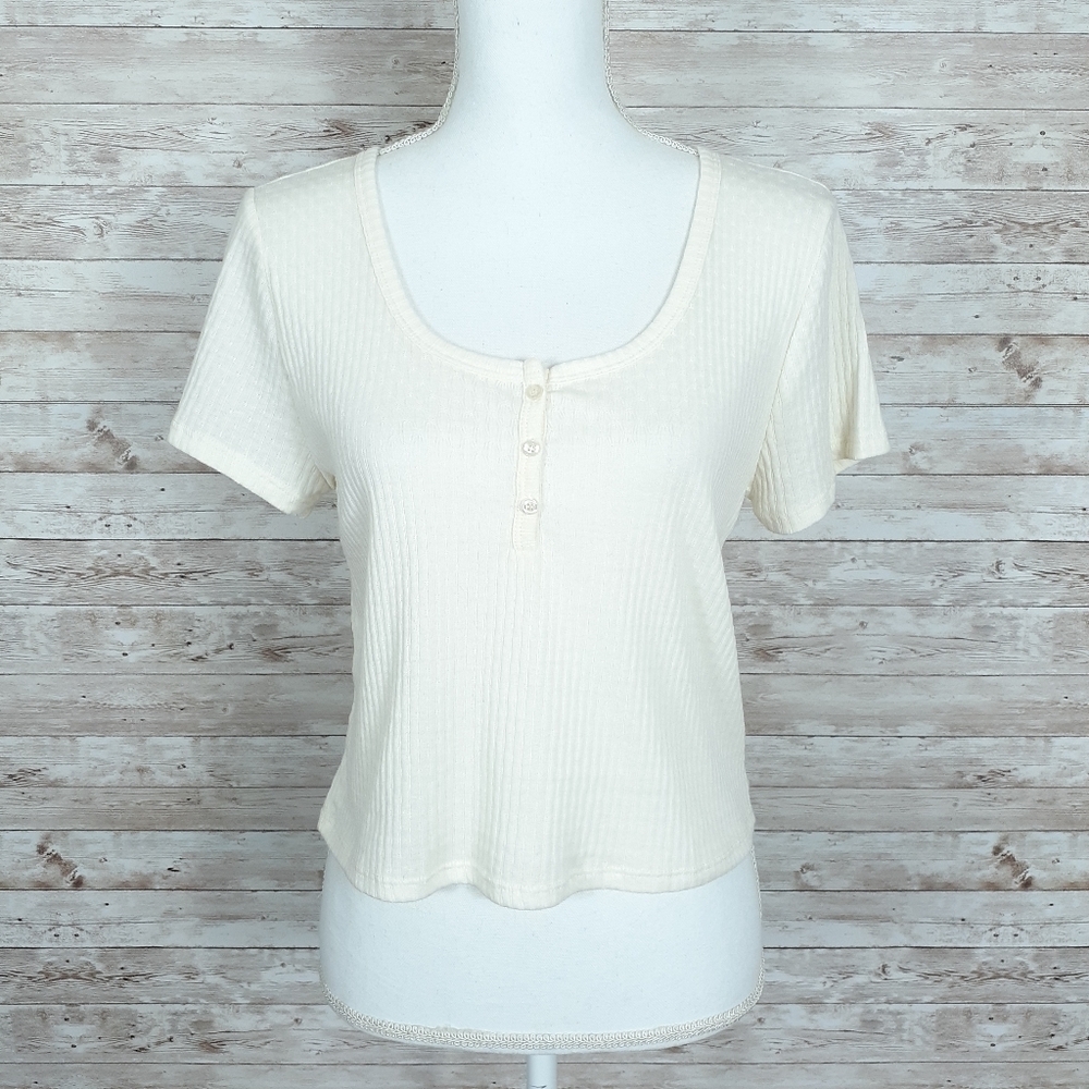Wild Fable Cropped Top XL Tee Tshirt Ivory 154
